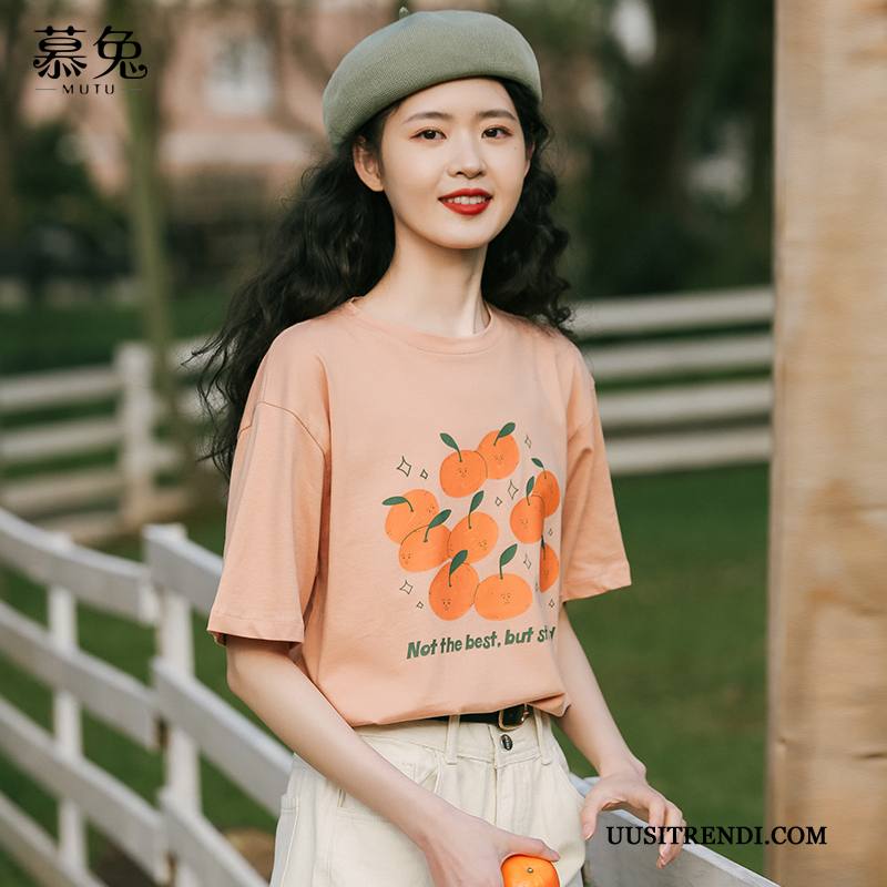 T-paidat Naisten Halvat Painatus Puuvilla Naisille Aluspaita Löysät Oranssi