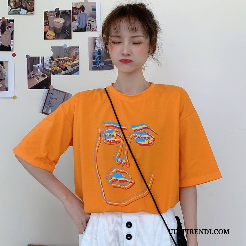 T-paidat Naisten Myynti Takki Löysät Opiskelija Lyhythihainen Trendi Oranssi Punainen