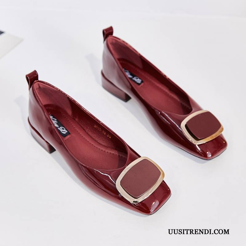 Mokkasiinit Naisten Halvat Patent Leather Kevät Kengät Paksu Derbies Punainen