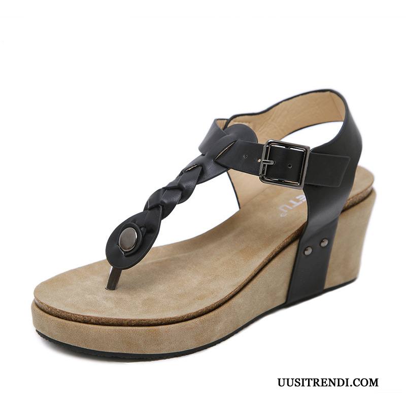 Sandaalit Naisten Alennus Mukavat Kengät Rooma Matkustaminen Kiilakorkokengät Kultainen Kermanvärisiä