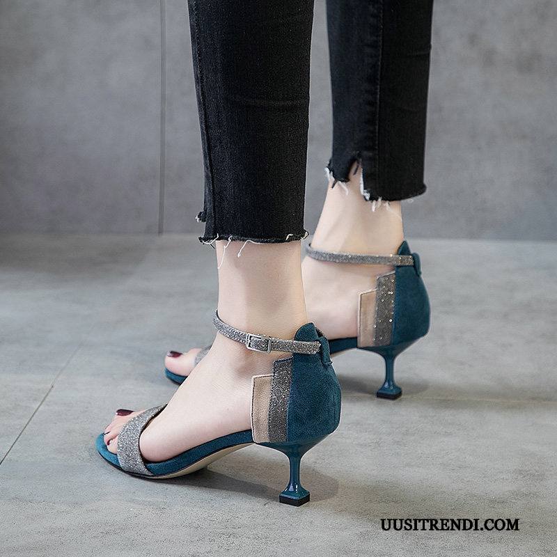 Sandaalit Naisten Halvat Kengät Ohut Korko 2019 Kesä Musta