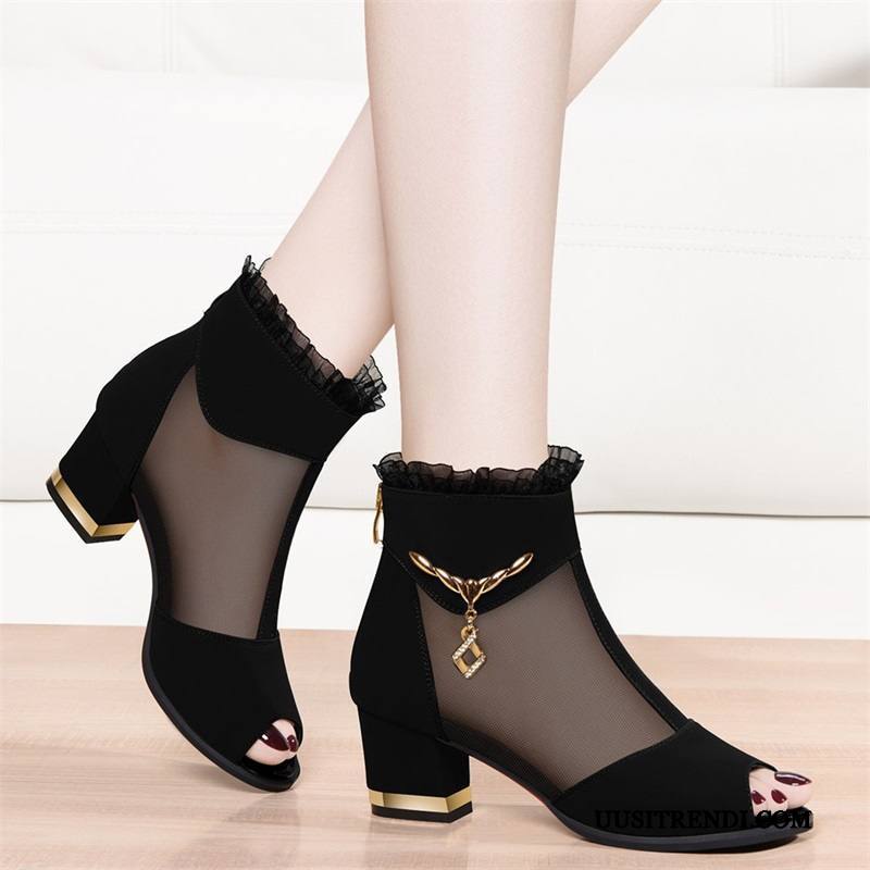 Sandaalit Naisten Halvat Korko Kevät Paksu Naisille Derbies Musta