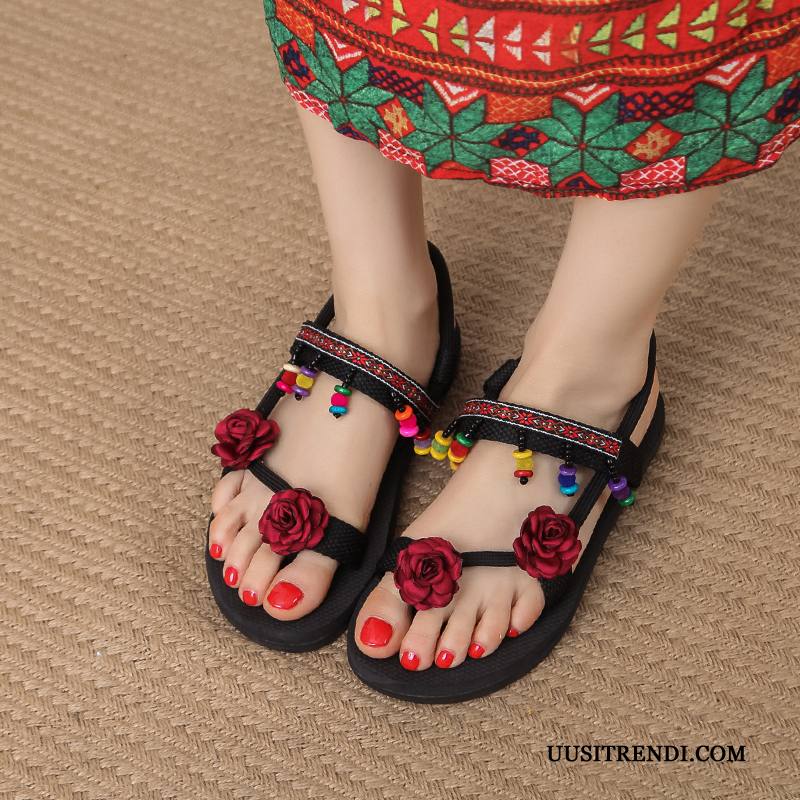 Sandaalit Naisten Myynti Kengät Kansakunta Matkustaminen Kukka Kesä Musta Kermanvärisiä