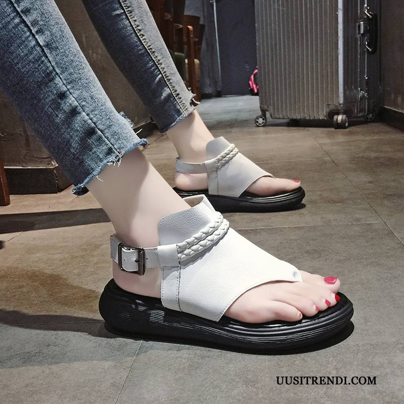 Sandaalit Naisten Osta Kaikki Ottelut Tasainen Rooma Kengät Paksu Pohja Valkoinen