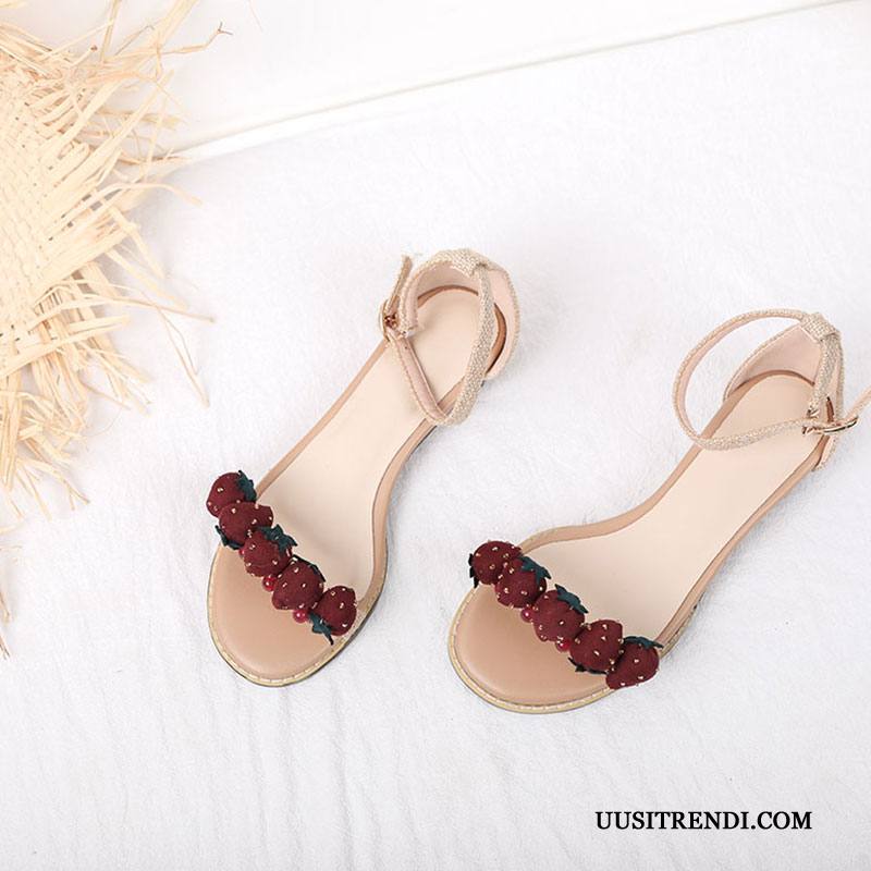 Sandaalit Naisten Halvat Ihana Paksu Litteät Kengät Taide Kesä Pinkki